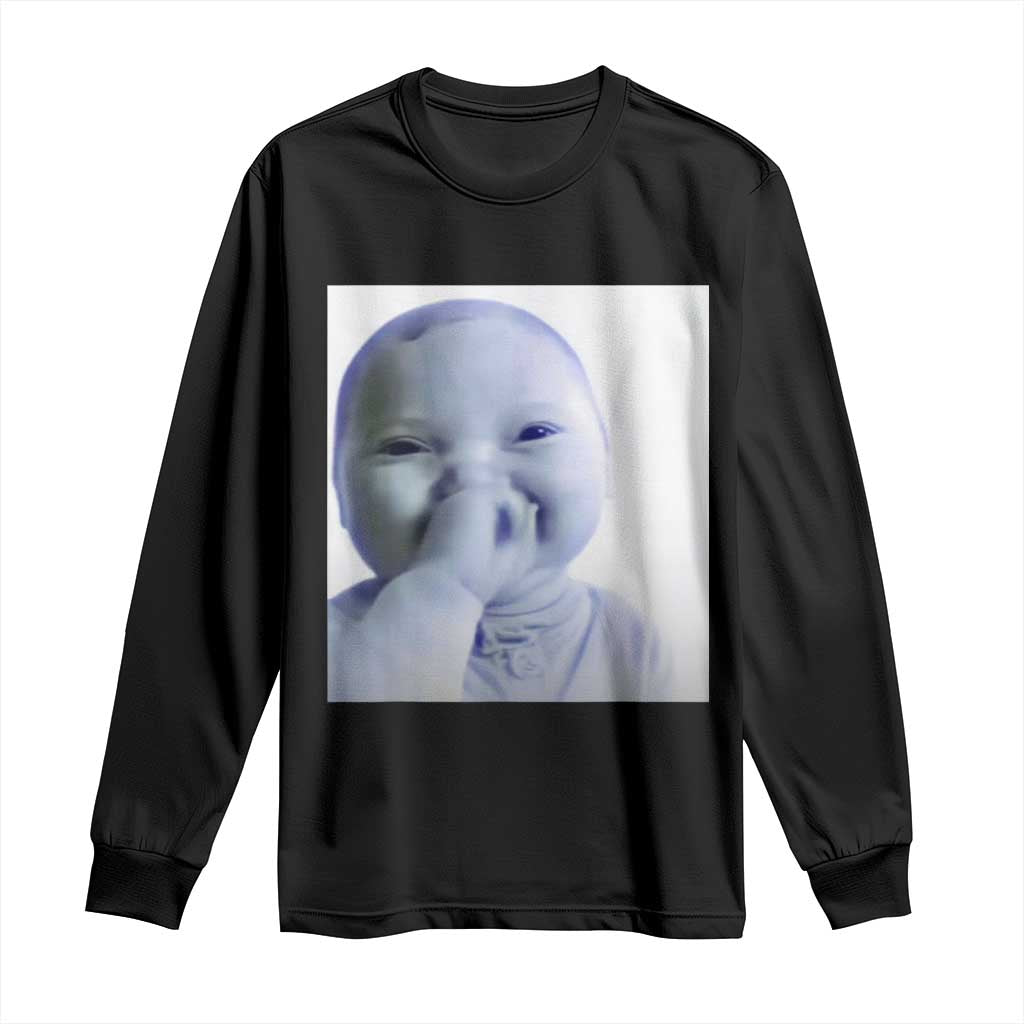 Funny Tuff Baby Giggling Meme Long Sleeve Shirt Viral AI Niche Baby Holding Laugh Photo - Wonder Print Shop