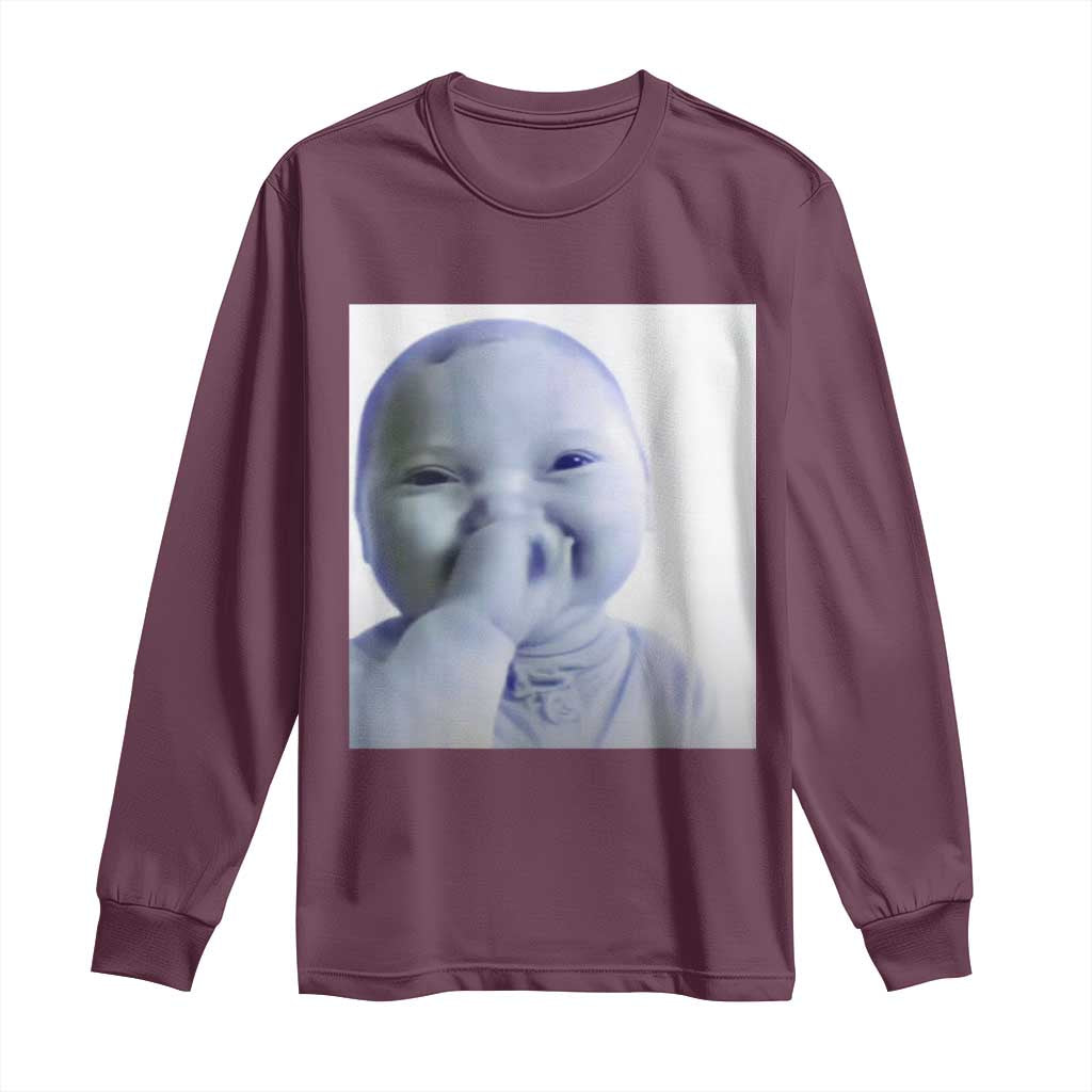 Funny Tuff Baby Giggling Meme Long Sleeve Shirt Viral AI Niche Baby Holding Laugh Photo - Wonder Print Shop