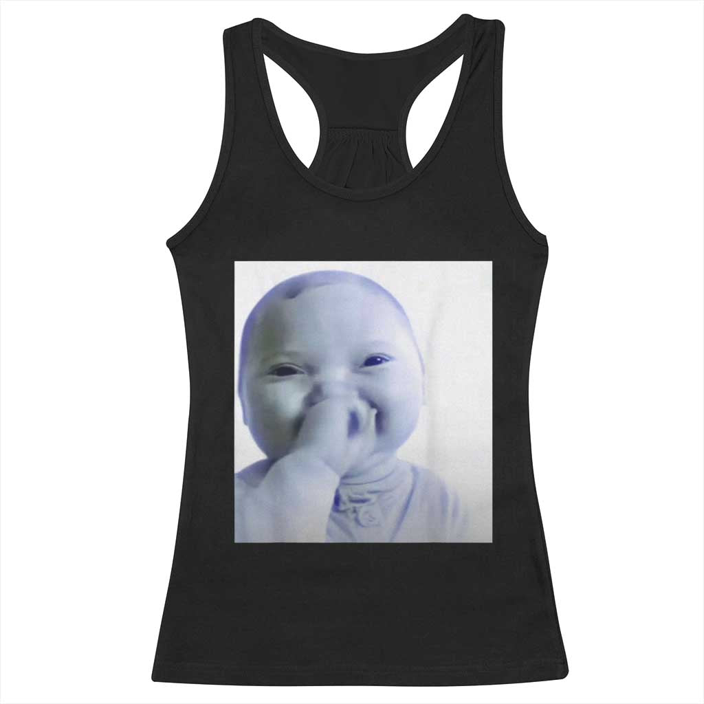 Funny Tuff Baby Giggling Meme Racerback Tank Top Viral AI Niche Baby Holding Laugh Photo - Wonder Print Shop