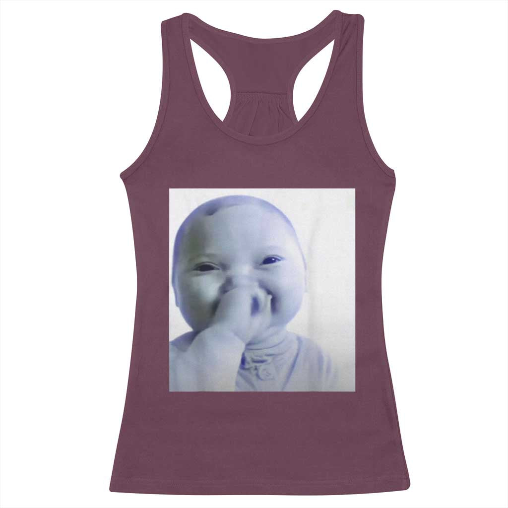 Funny Tuff Baby Giggling Meme Racerback Tank Top Viral AI Niche Baby Holding Laugh Photo - Wonder Print Shop