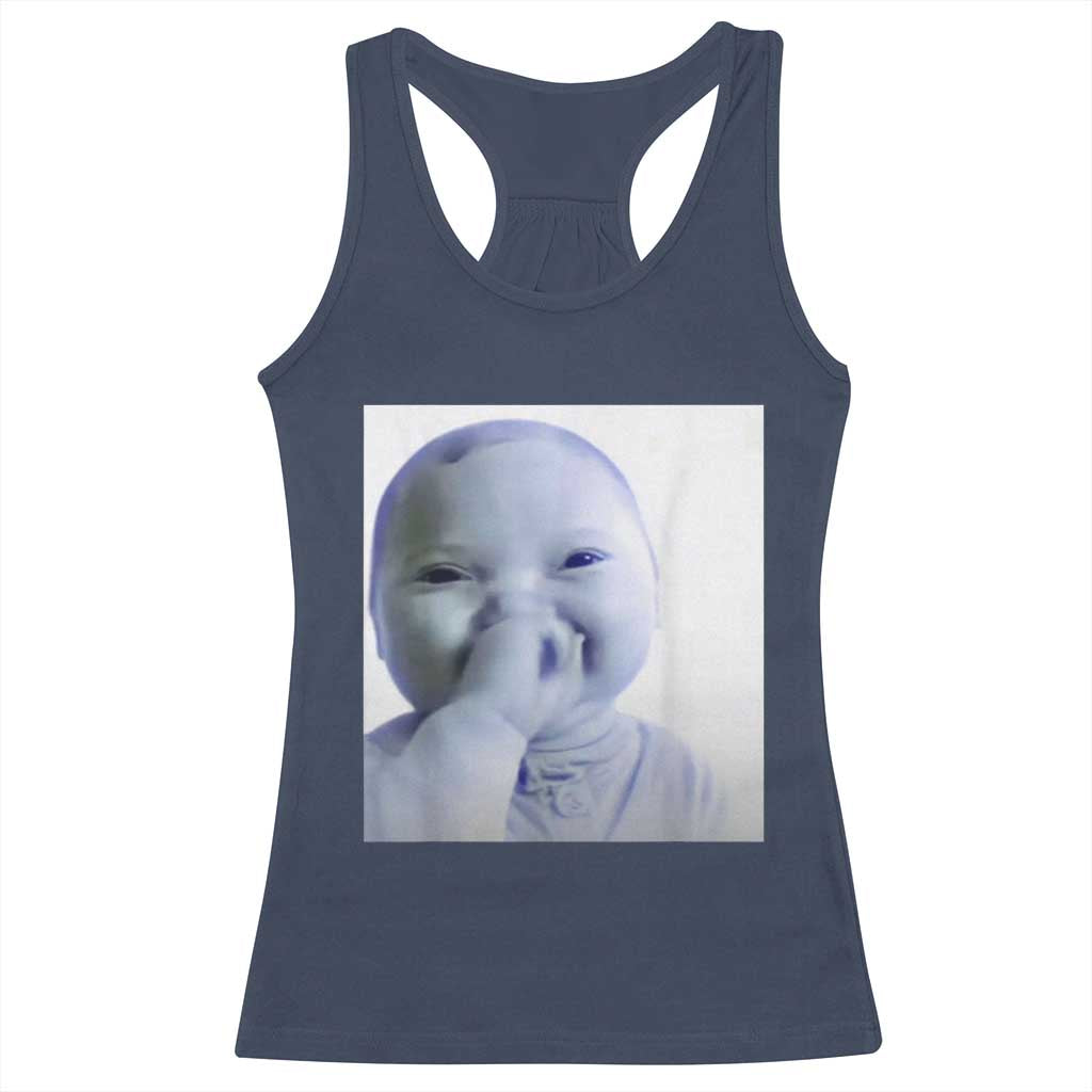 Funny Tuff Baby Giggling Meme Racerback Tank Top Viral AI Niche Baby Holding Laugh Photo - Wonder Print Shop