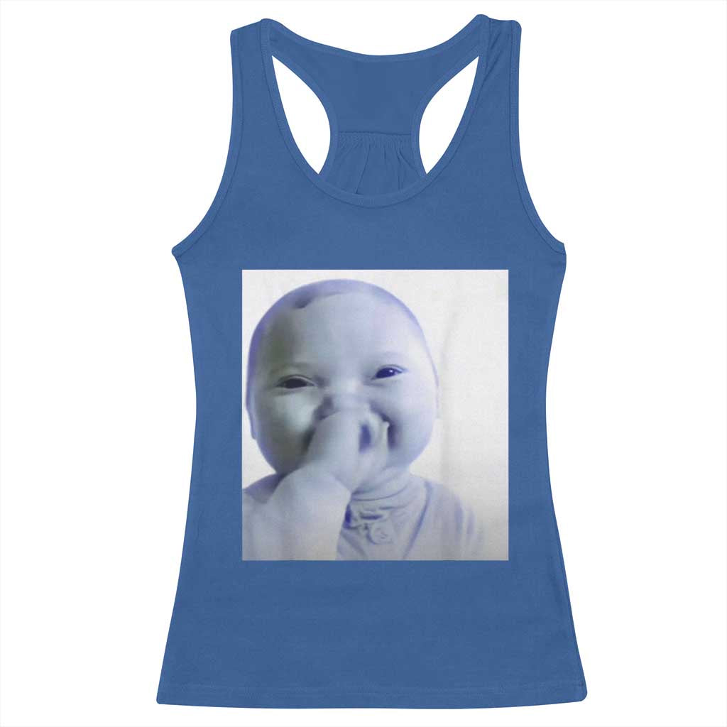 Funny Tuff Baby Giggling Meme Racerback Tank Top Viral AI Niche Baby Holding Laugh Photo - Wonder Print Shop