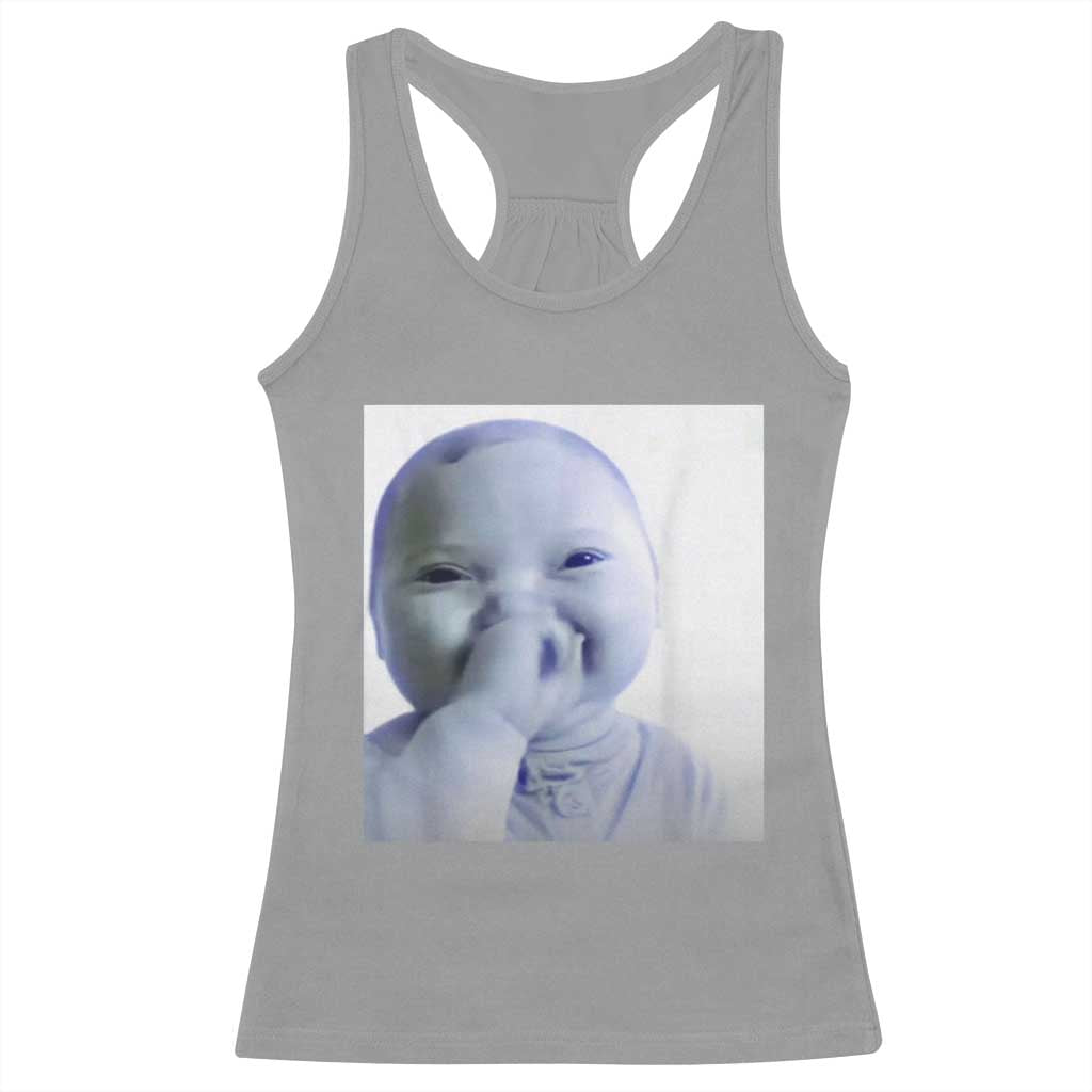 Funny Tuff Baby Giggling Meme Racerback Tank Top Viral AI Niche Baby Holding Laugh Photo - Wonder Print Shop