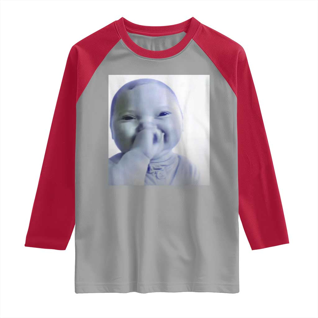 Funny Tuff Baby Giggling Meme Raglan Shirt Viral AI Niche Baby Holding Laugh Photo - Wonder Print Shop