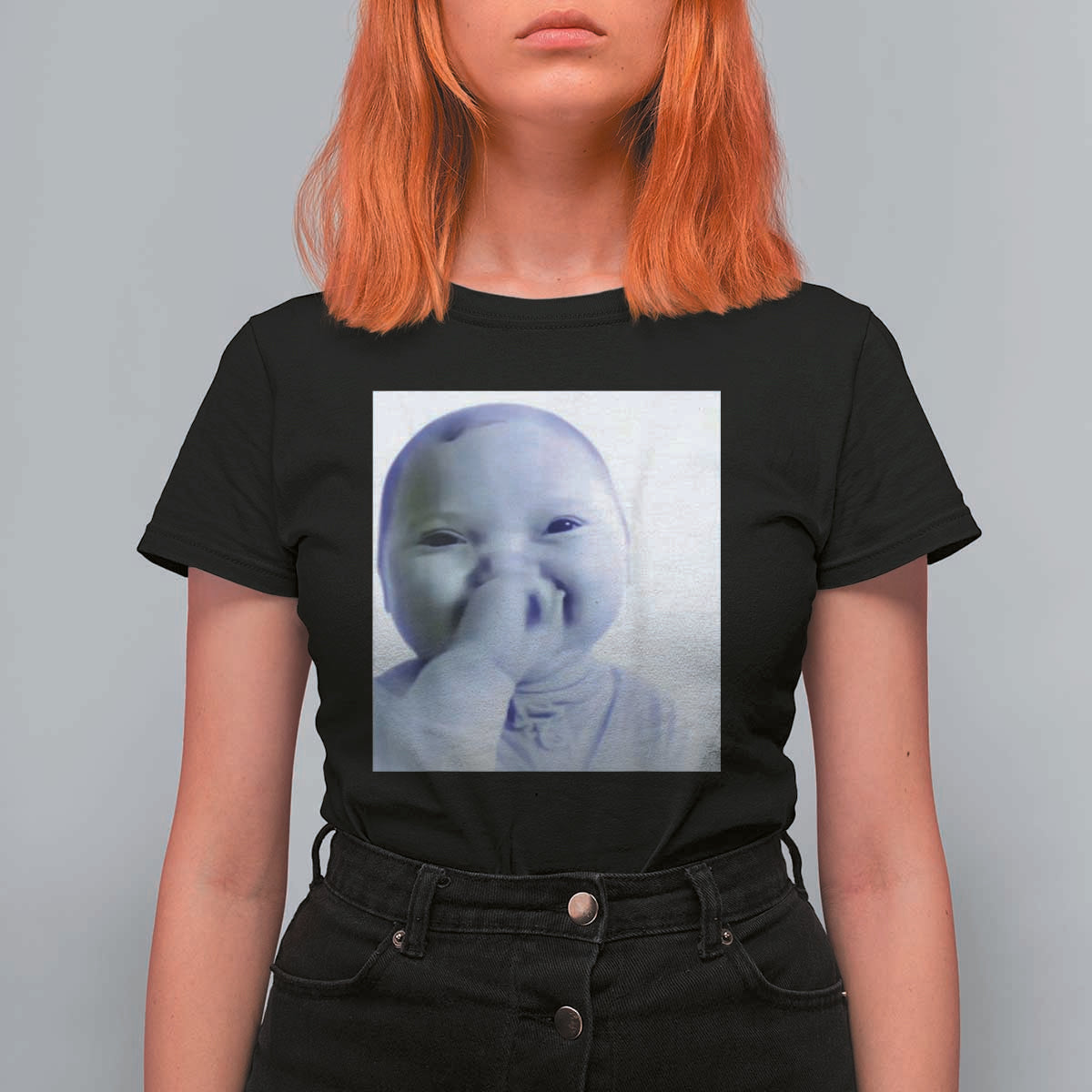 Funny Tuff Baby Giggling Meme T Shirt For Women Viral AI Niche Baby Holding Laugh Photo - Wonder Print Shop
