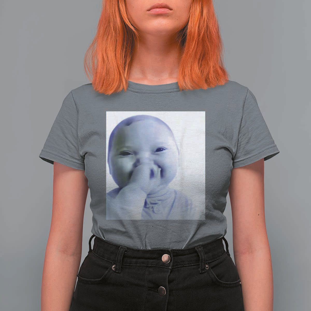 Funny Tuff Baby Giggling Meme T Shirt For Women Viral AI Niche Baby Holding Laugh Photo - Wonder Print Shop