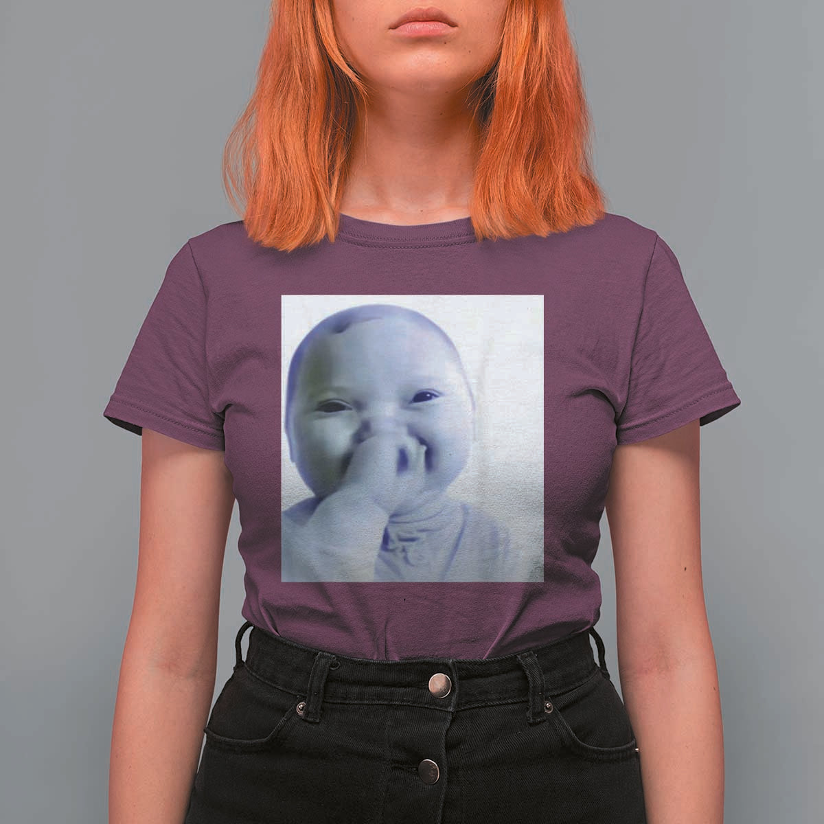 Funny Tuff Baby Giggling Meme T Shirt For Women Viral AI Niche Baby Holding Laugh Photo - Wonder Print Shop