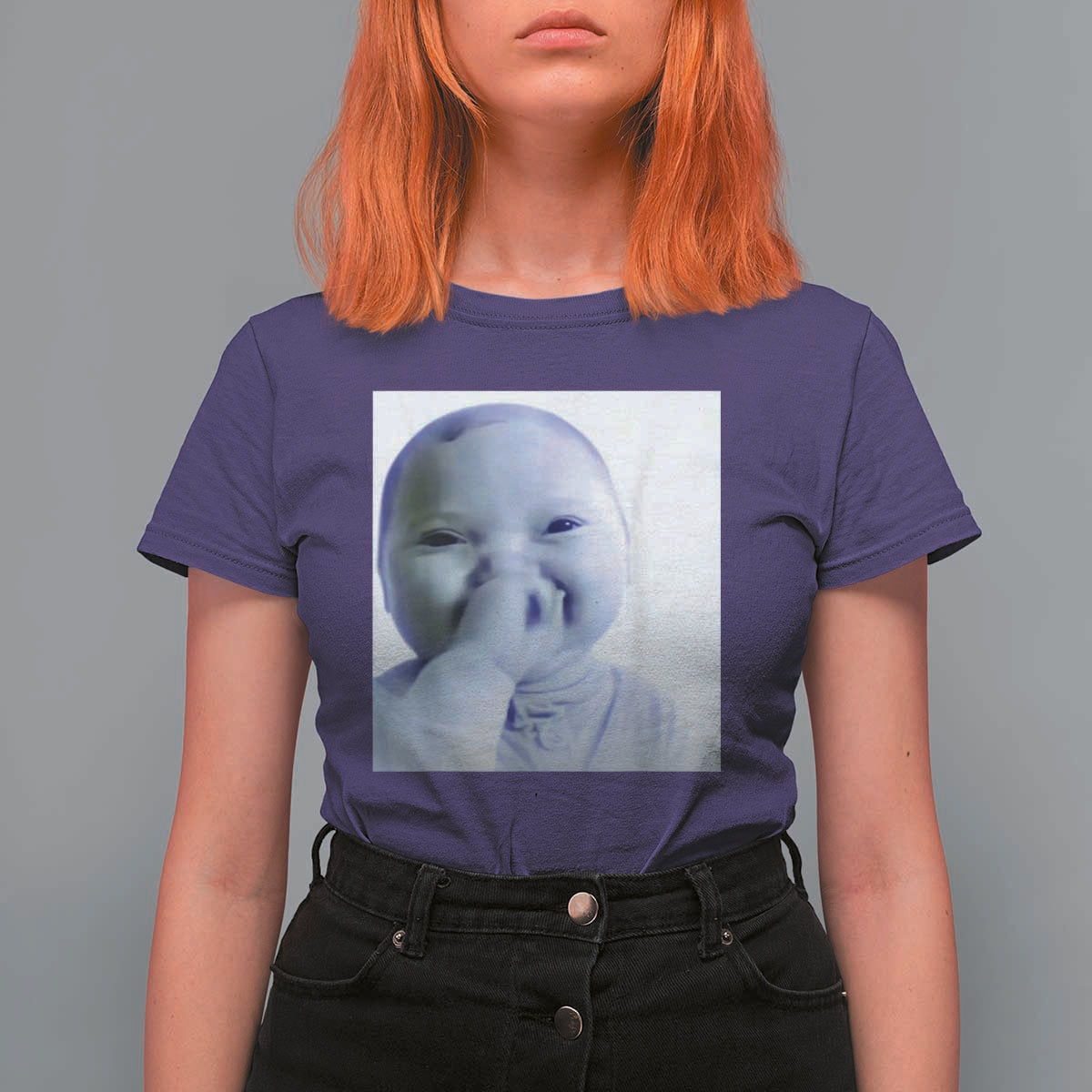 Funny Tuff Baby Giggling Meme T Shirt For Women Viral AI Niche Baby Holding Laugh Photo - Wonder Print Shop