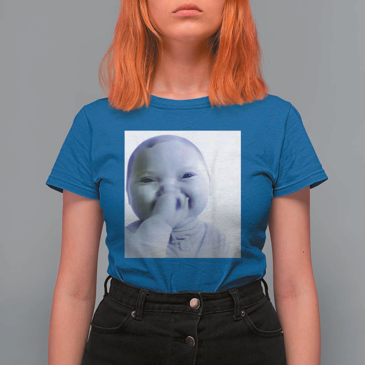 Funny Tuff Baby Giggling Meme T Shirt For Women Viral AI Niche Baby Holding Laugh Photo - Wonder Print Shop