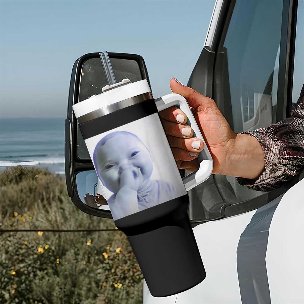 Funny Tuff Baby Giggling Meme Tumbler With Handle Viral AI Niche Baby Holding Laugh Photo - Wonder Print Shop