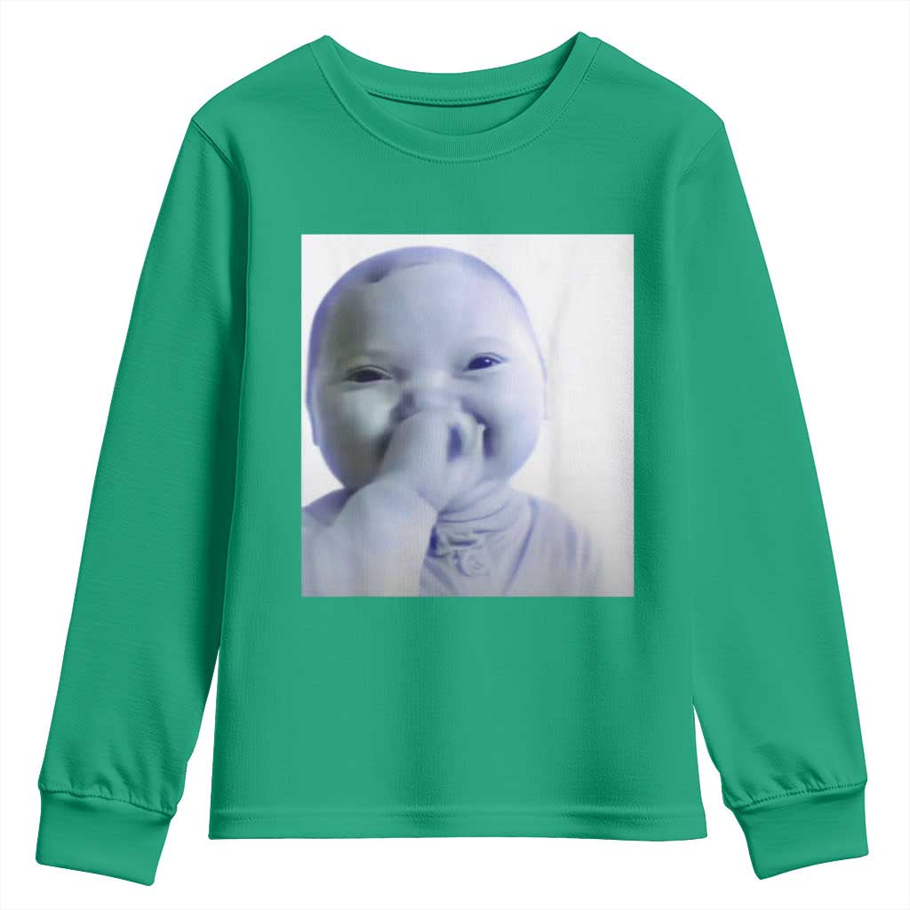 Funny Tuff Baby Giggling Meme Youth Sweatshirt Viral AI Niche Baby Holding Laugh Photo - Wonder Print Shop