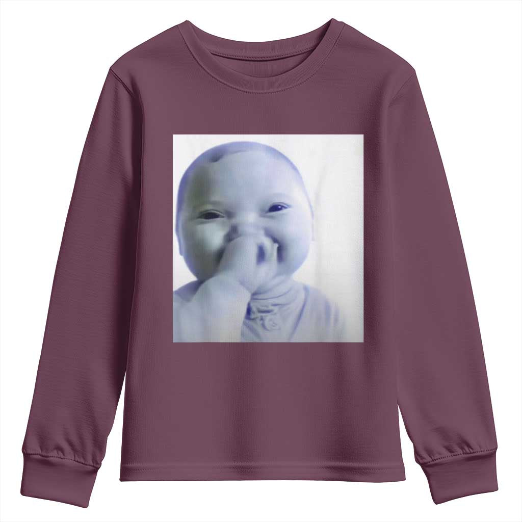 Funny Tuff Baby Giggling Meme Youth Sweatshirt Viral AI Niche Baby Holding Laugh Photo - Wonder Print Shop