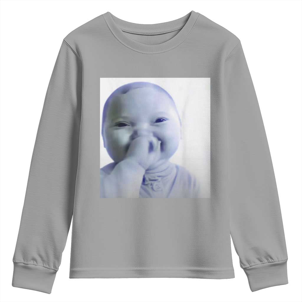 Funny Tuff Baby Giggling Meme Youth Sweatshirt Viral AI Niche Baby Holding Laugh Photo - Wonder Print Shop