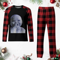 Funny Tuff Baby Giggling Meme Plaid Pajama Set Viral AI Niche Baby Holding Laugh Face - Wonder Print Shop