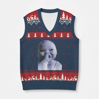 Funny Tuff Baby Giggling Meme V-Neck Knit Sweater Vest Viral AI Niche Baby Holding Laugh Face - Wonder Print Shop