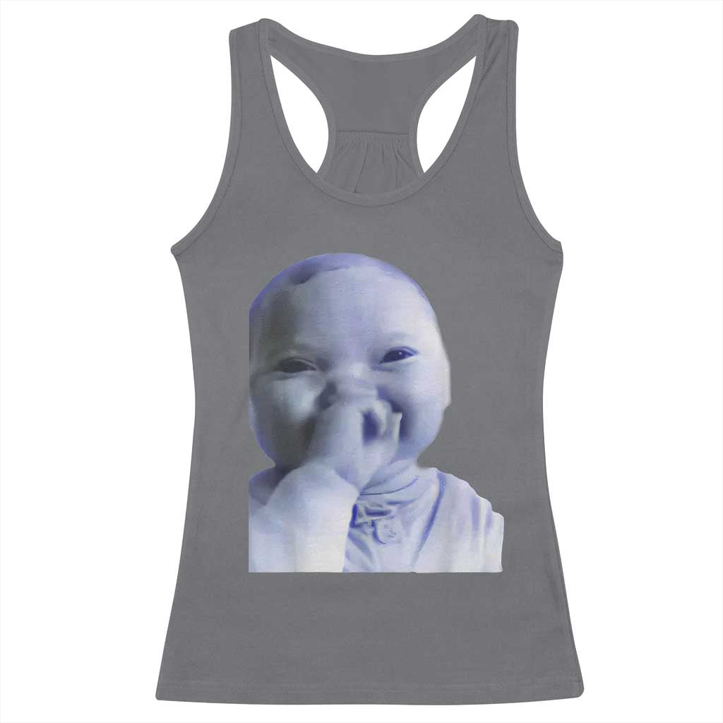 Funny Tuff Baby Giggling Meme Racerback Tank Top Viral AI Niche Baby Holding Laugh Face - Wonder Print Shop