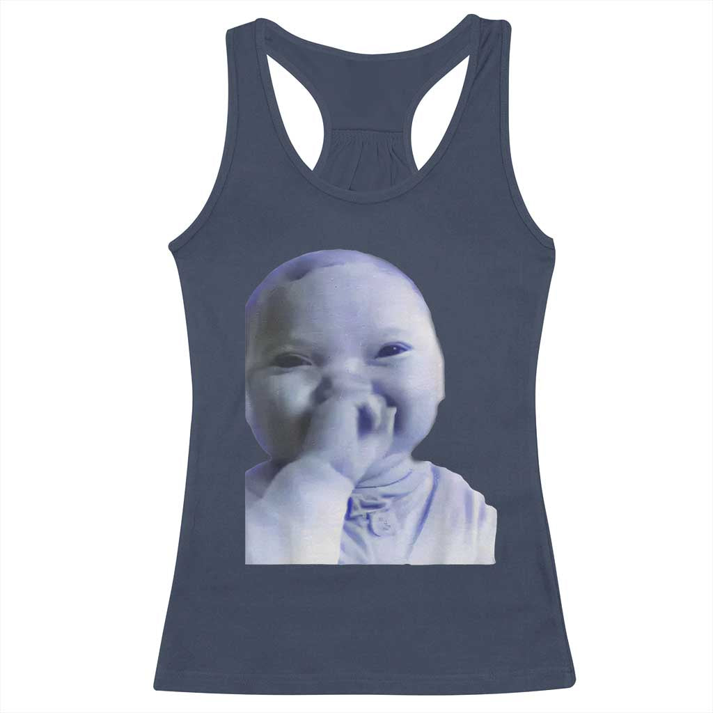 Funny Tuff Baby Giggling Meme Racerback Tank Top Viral AI Niche Baby Holding Laugh Face - Wonder Print Shop