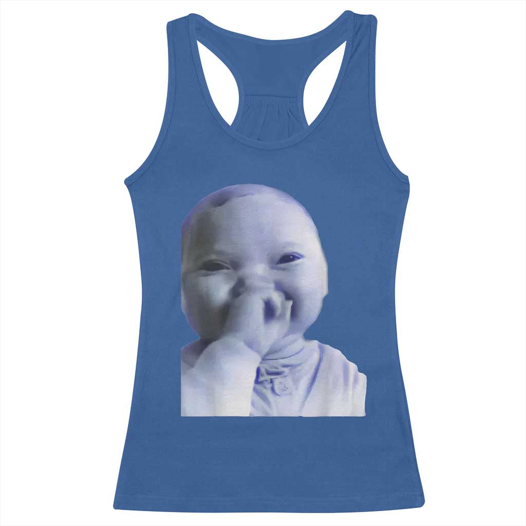 Funny Tuff Baby Giggling Meme Racerback Tank Top Viral AI Niche Baby Holding Laugh Face - Wonder Print Shop