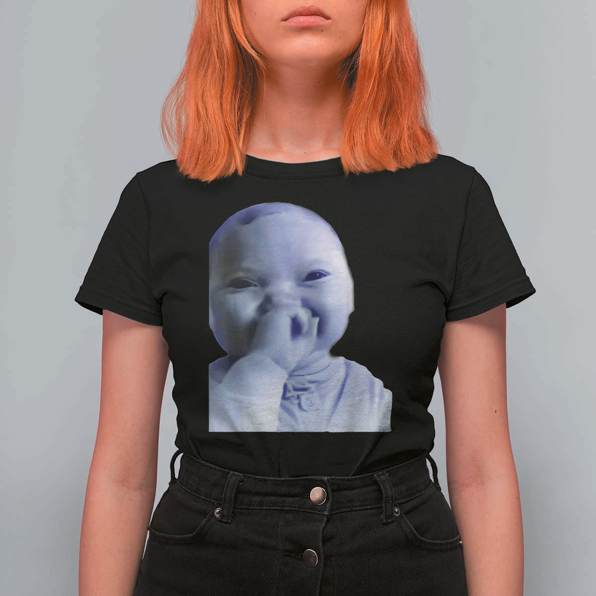 Funny Tuff Baby Giggling Meme T Shirt For Women Viral AI Niche Baby Holding Laugh Face - Wonder Print Shop