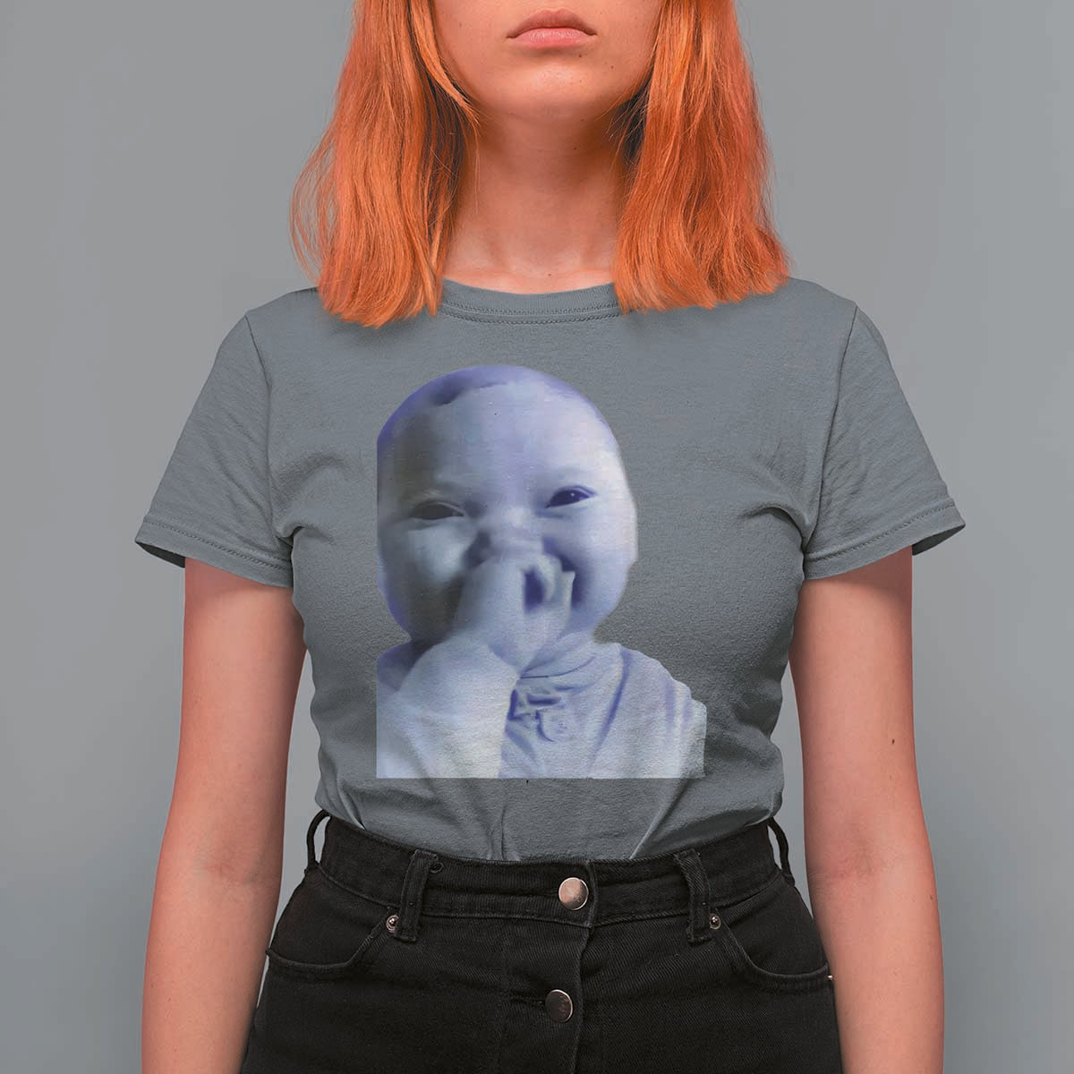Funny Tuff Baby Giggling Meme T Shirt For Women Viral AI Niche Baby Holding Laugh Face - Wonder Print Shop