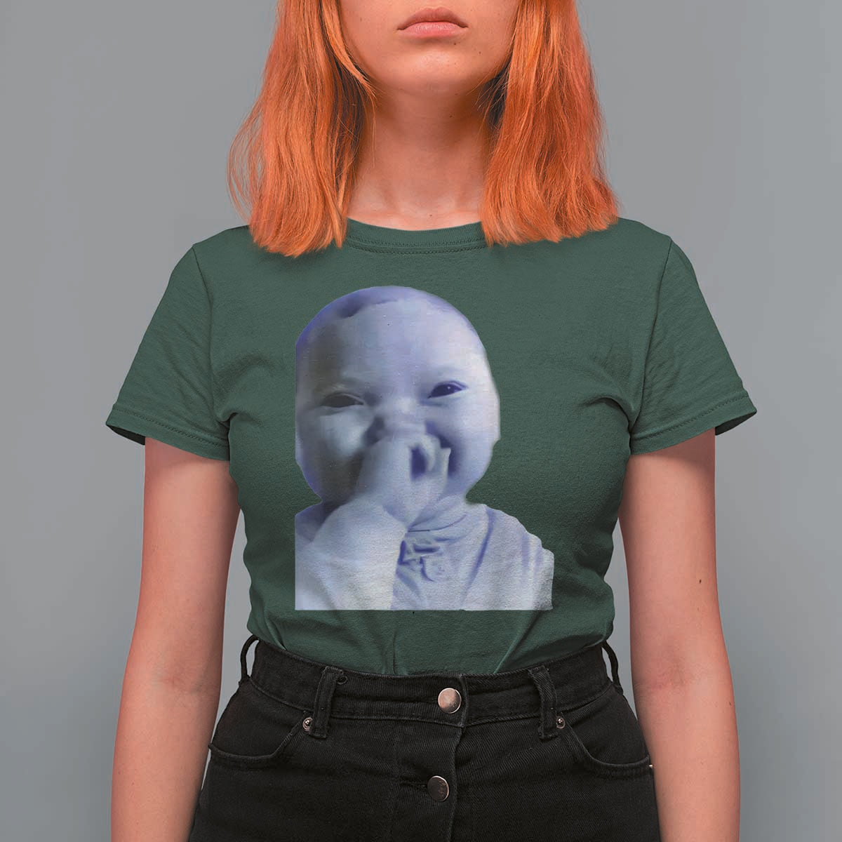 Funny Tuff Baby Giggling Meme T Shirt For Women Viral AI Niche Baby Holding Laugh Face - Wonder Print Shop