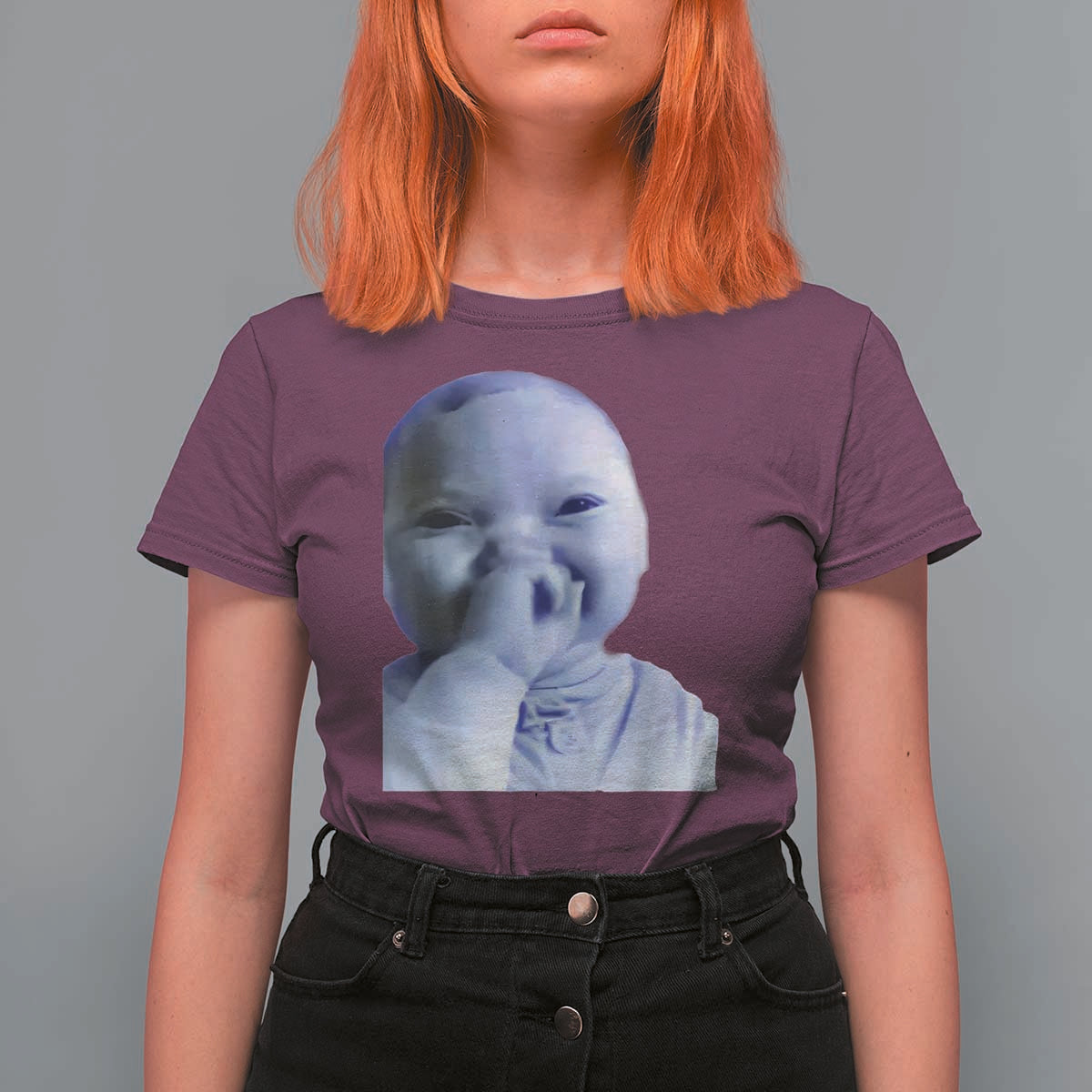 Funny Tuff Baby Giggling Meme T Shirt For Women Viral AI Niche Baby Holding Laugh Face - Wonder Print Shop
