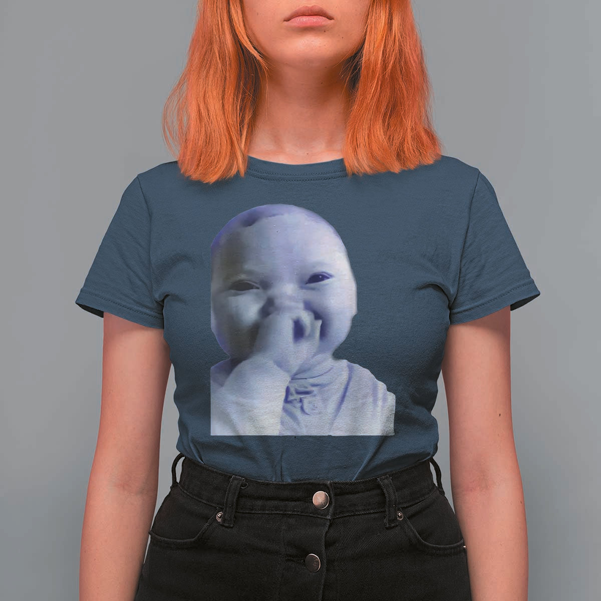 Funny Tuff Baby Giggling Meme T Shirt For Women Viral AI Niche Baby Holding Laugh Face - Wonder Print Shop