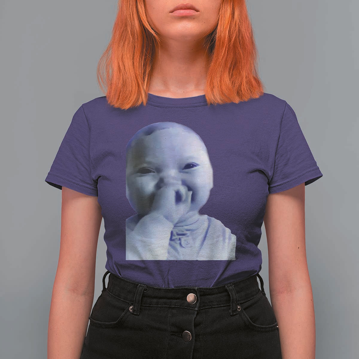 Funny Tuff Baby Giggling Meme T Shirt For Women Viral AI Niche Baby Holding Laugh Face - Wonder Print Shop
