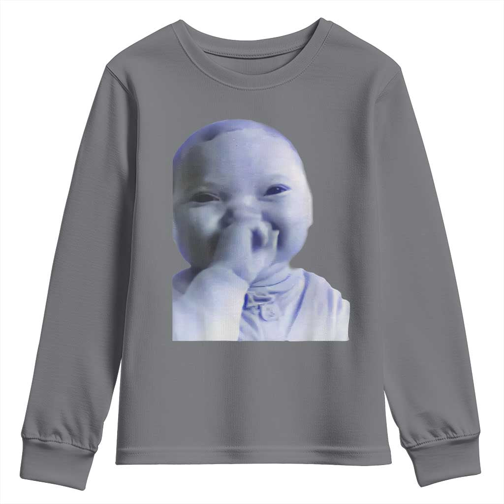 Funny Tuff Baby Giggling Meme Youth Sweatshirt Viral AI Niche Baby Holding Laugh Face - Wonder Print Shop