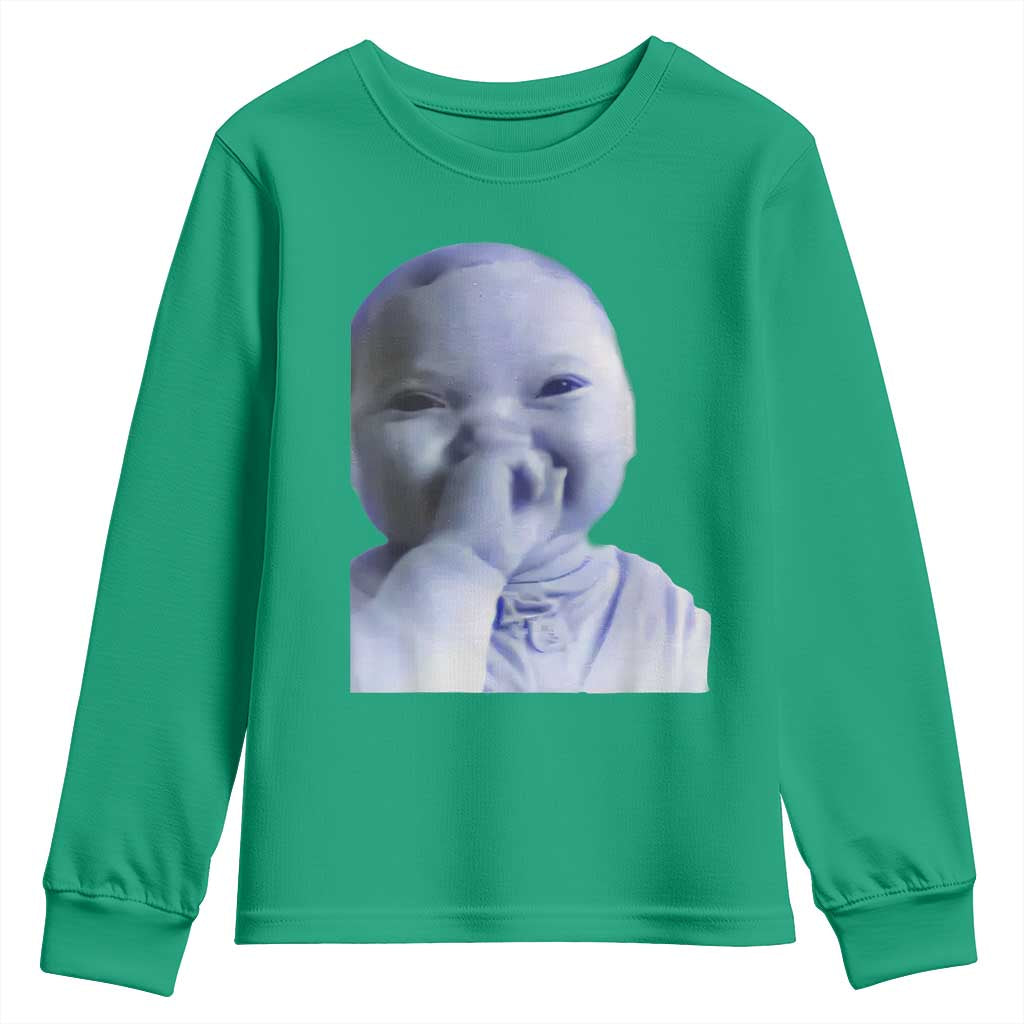 Funny Tuff Baby Giggling Meme Youth Sweatshirt Viral AI Niche Baby Holding Laugh Face - Wonder Print Shop