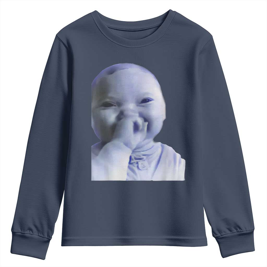 Funny Tuff Baby Giggling Meme Youth Sweatshirt Viral AI Niche Baby Holding Laugh Face - Wonder Print Shop
