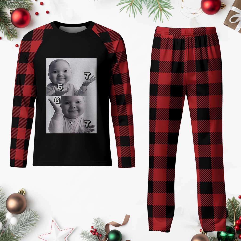 Funny Tuff Baby 67 Meme Plaid Pajama Set Viral AI Niche Baby Six Seven Hand Gesture - Wonder Print Shop