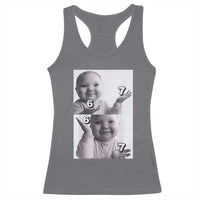 Funny Tuff Baby 67 Meme Racerback Tank Top Viral AI Niche Baby Six Seven Hand Gesture - Wonder Print Shop