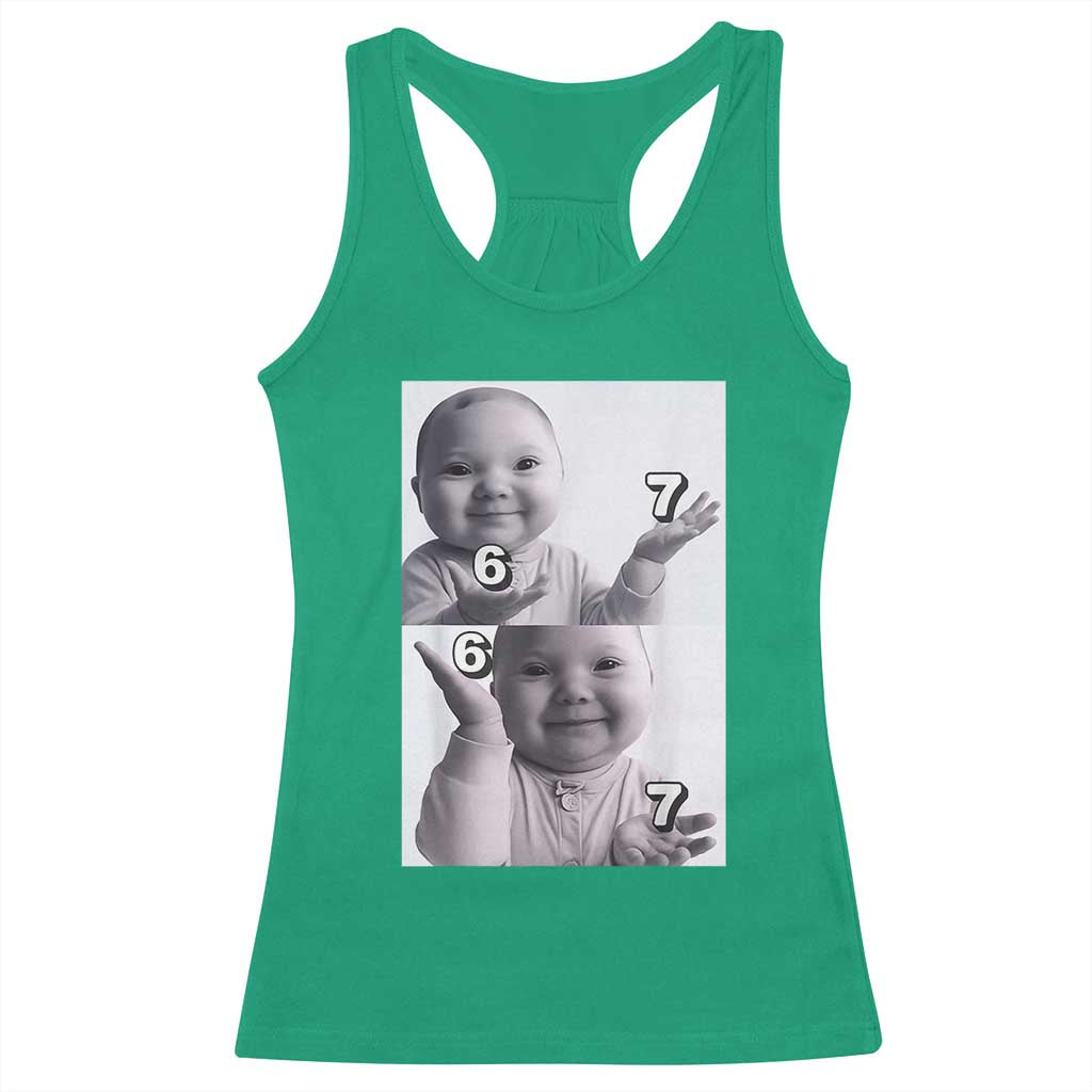 Funny Tuff Baby 67 Meme Racerback Tank Top Viral AI Niche Baby Six Seven Hand Gesture - Wonder Print Shop