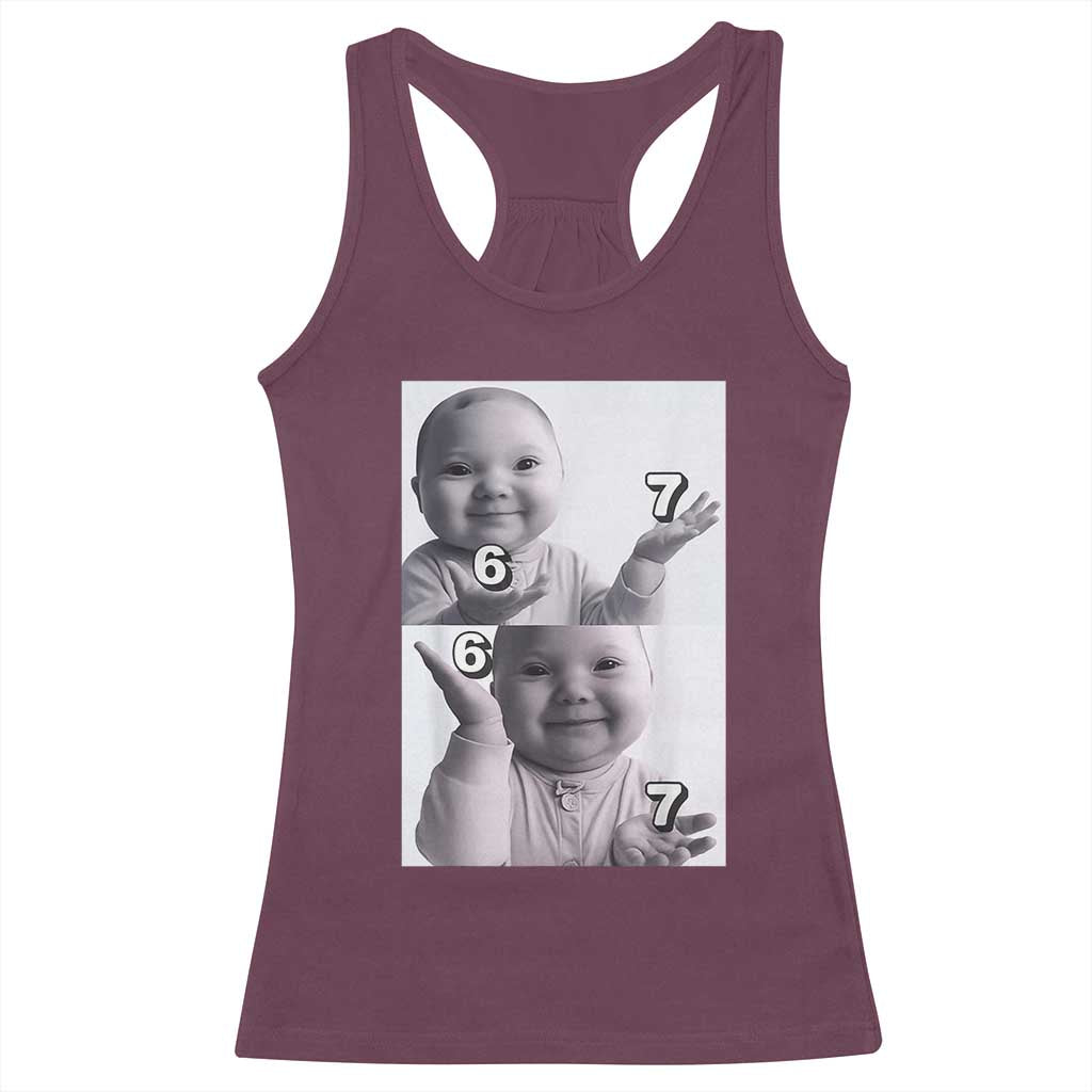Funny Tuff Baby 67 Meme Racerback Tank Top Viral AI Niche Baby Six Seven Hand Gesture - Wonder Print Shop