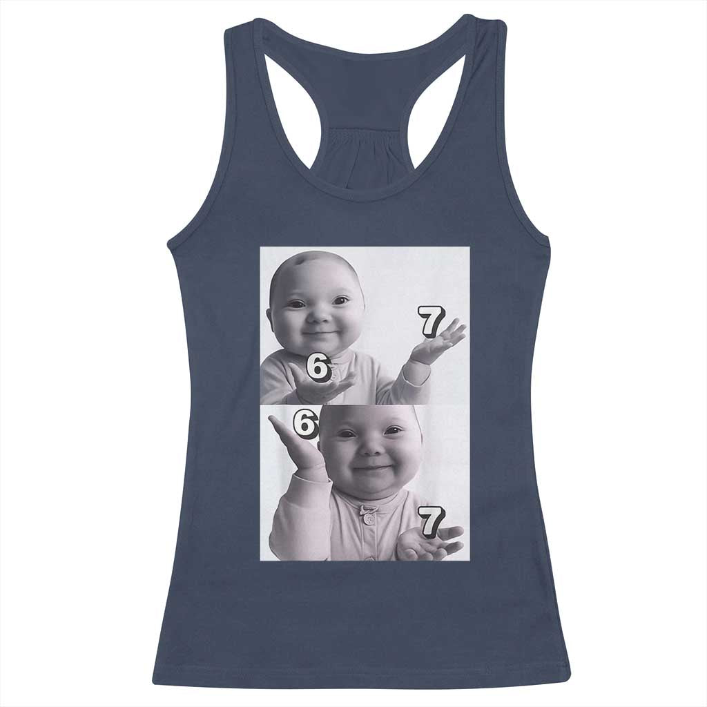 Funny Tuff Baby 67 Meme Racerback Tank Top Viral AI Niche Baby Six Seven Hand Gesture - Wonder Print Shop