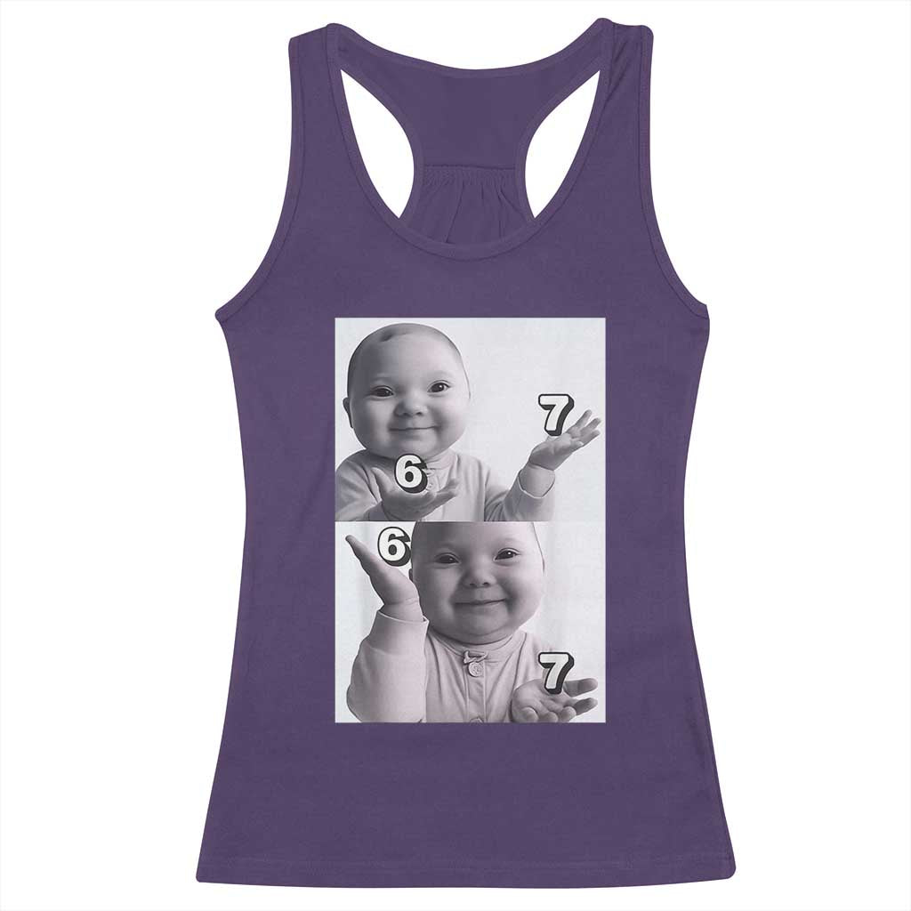 Funny Tuff Baby 67 Meme Racerback Tank Top Viral AI Niche Baby Six Seven Hand Gesture - Wonder Print Shop