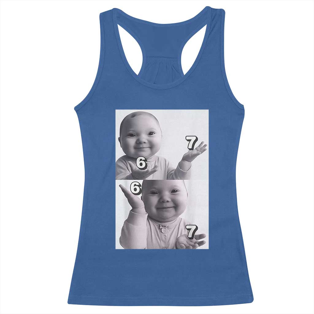 Funny Tuff Baby 67 Meme Racerback Tank Top Viral AI Niche Baby Six Seven Hand Gesture - Wonder Print Shop