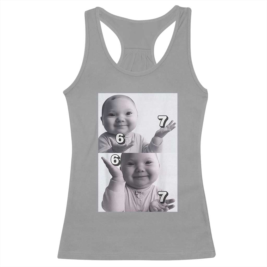Funny Tuff Baby 67 Meme Racerback Tank Top Viral AI Niche Baby Six Seven Hand Gesture - Wonder Print Shop
