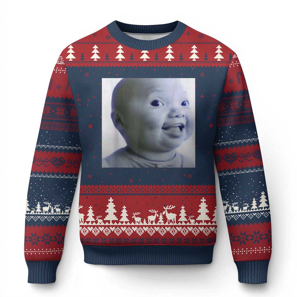 Funny Tuff Baby Side Eye Meme Ugly Christmas Sweater Viral AI Niche Baby Face Reaction - Wonder Print Shop