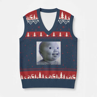 Funny Tuff Baby Side Eye Meme V-Neck Knit Sweater Vest Viral AI Niche Baby Face Reaction - Wonder Print Shop