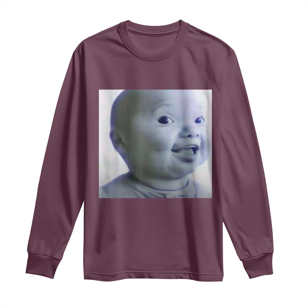 Funny Tuff Baby Side Eye Meme Long Sleeve Shirt Viral AI Niche Baby Face Reaction - Wonder Print Shop