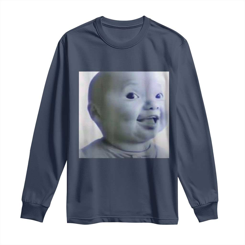 Funny Tuff Baby Side Eye Meme Long Sleeve Shirt Viral AI Niche Baby Face Reaction - Wonder Print Shop