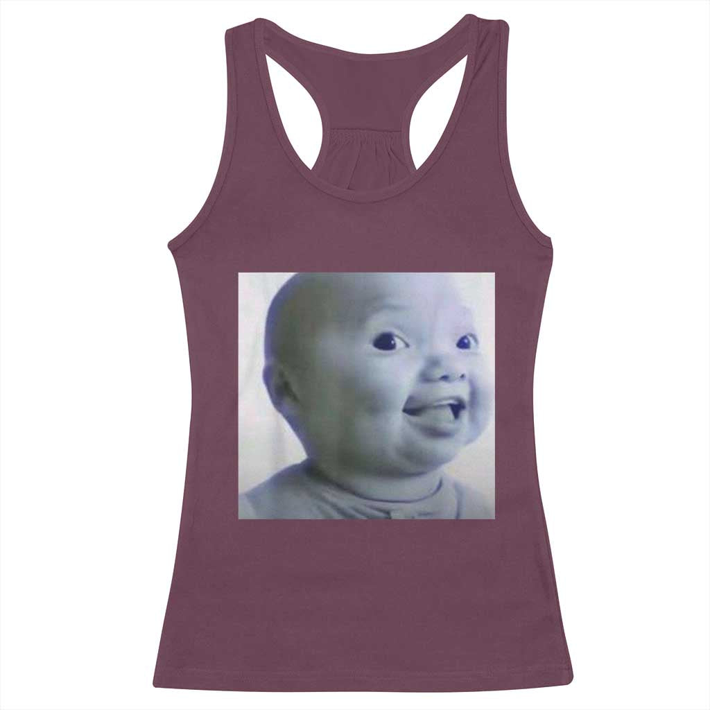 Funny Tuff Baby Side Eye Meme Racerback Tank Top Viral AI Niche Baby Face Reaction - Wonder Print Shop