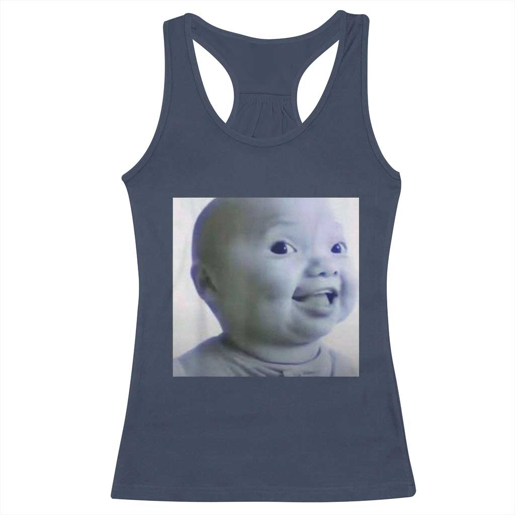 Funny Tuff Baby Side Eye Meme Racerback Tank Top Viral AI Niche Baby Face Reaction - Wonder Print Shop