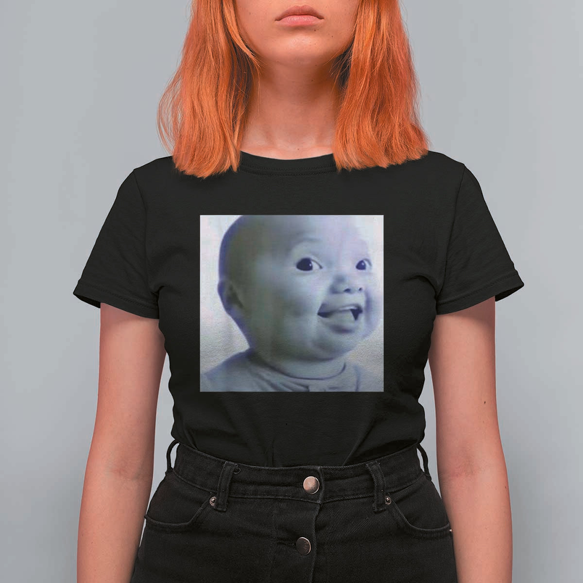 Funny Tuff Baby Side Eye Meme T Shirt For Women Viral AI Niche Baby Face Reaction - Wonder Print Shop