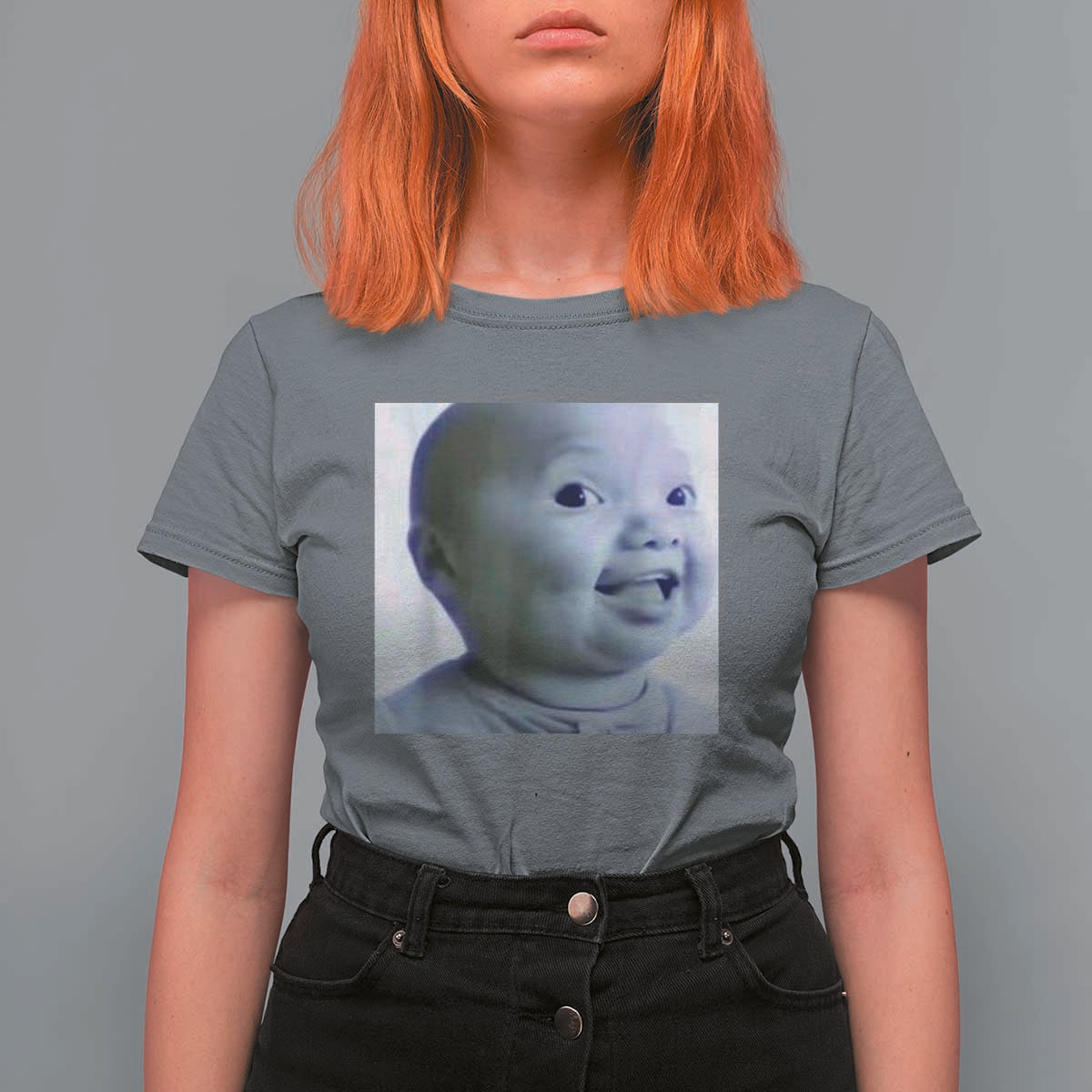 Funny Tuff Baby Side Eye Meme T Shirt For Women Viral AI Niche Baby Face Reaction - Wonder Print Shop