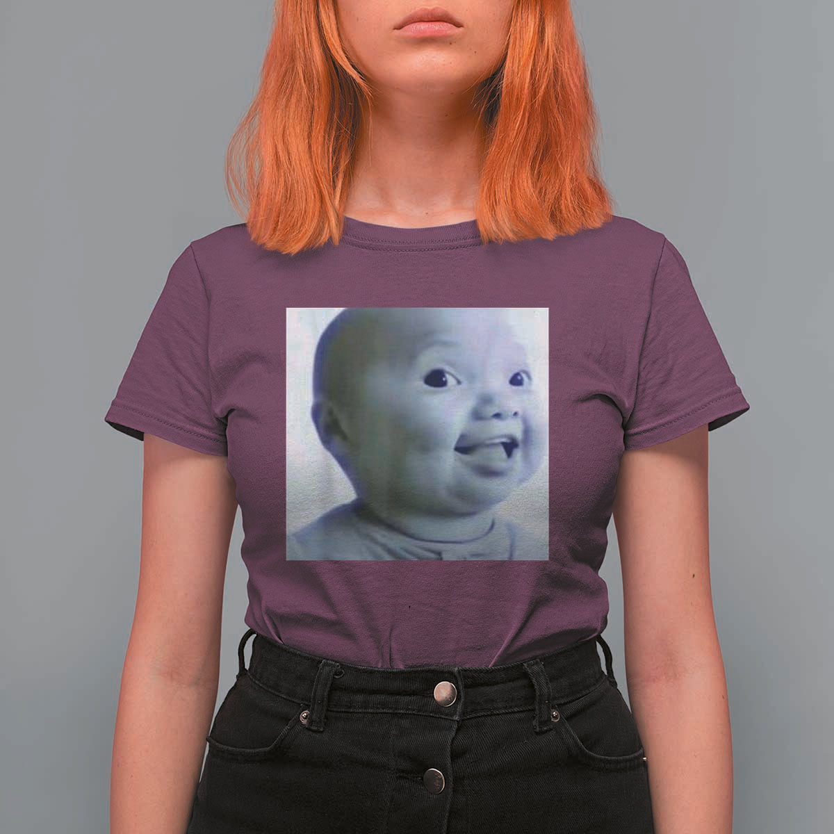 Funny Tuff Baby Side Eye Meme T Shirt For Women Viral AI Niche Baby Face Reaction - Wonder Print Shop