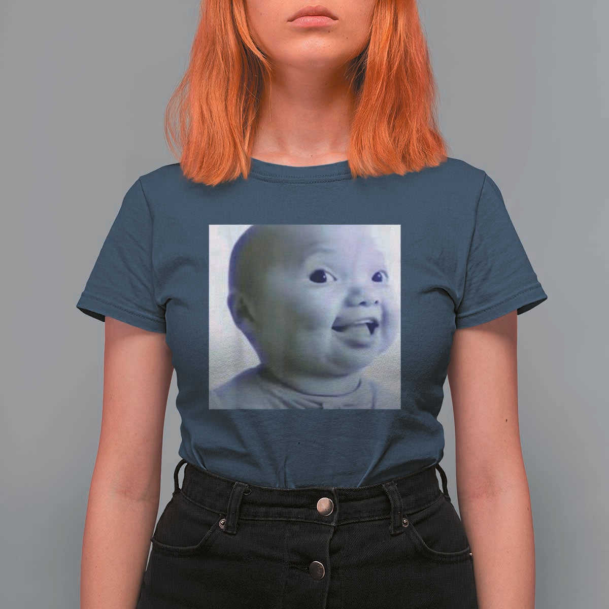 Funny Tuff Baby Side Eye Meme T Shirt For Women Viral AI Niche Baby Face Reaction - Wonder Print Shop