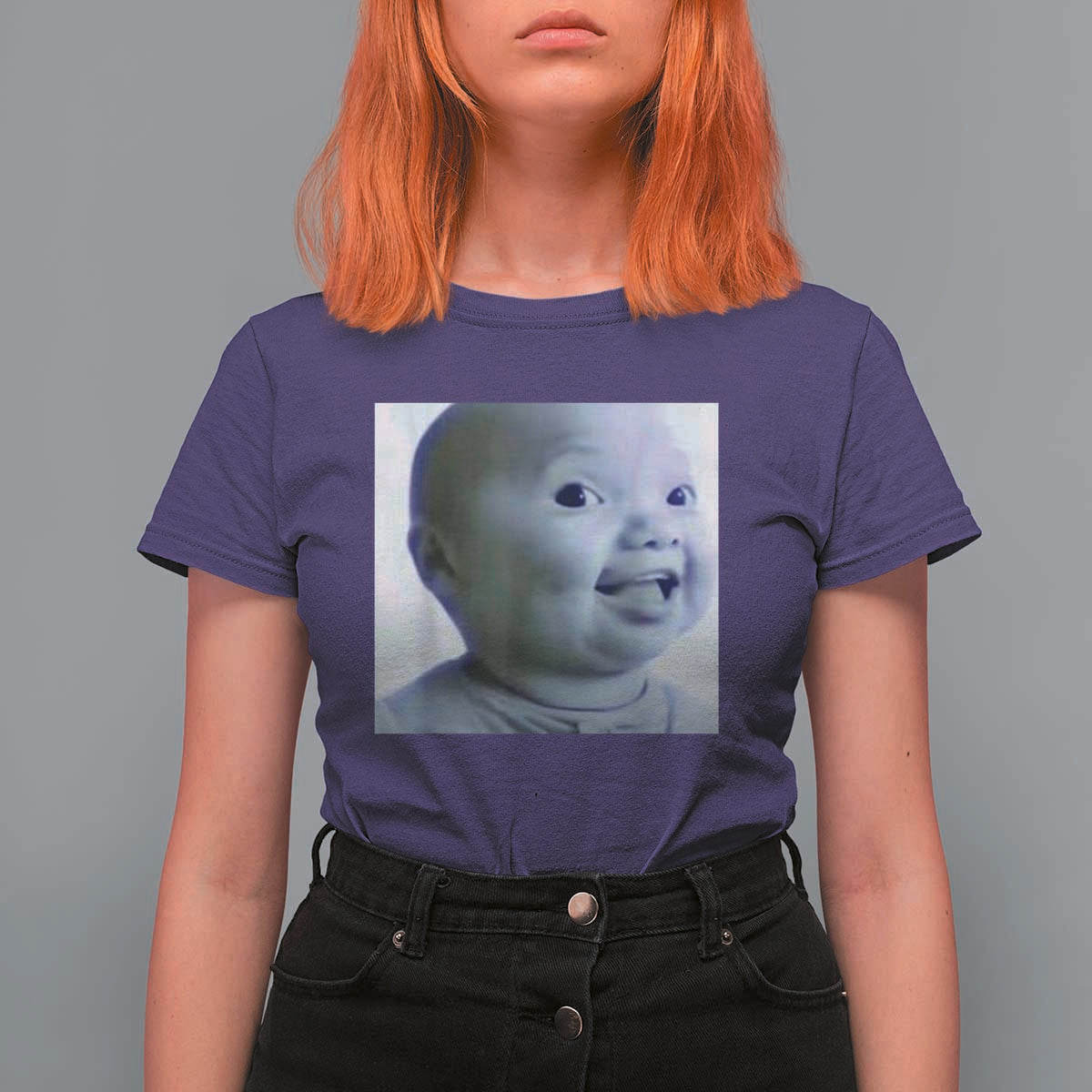 Funny Tuff Baby Side Eye Meme T Shirt For Women Viral AI Niche Baby Face Reaction - Wonder Print Shop